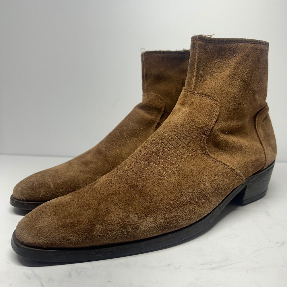 ASOS Suede Western Ankle Boots Brown Mens 10.5 Pointed Toe Side Zip Cuban Heel